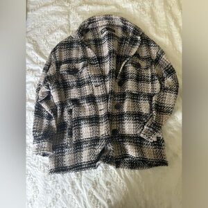 ZARA Neutral Plaid Tweed Jacket
